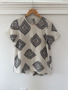 Madewell Cream Short-Sleeve Top with Black Medallion Print